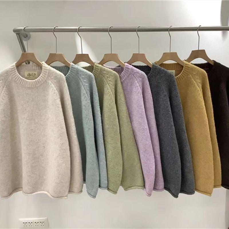 Crew Neck Plain Sweater Product Image