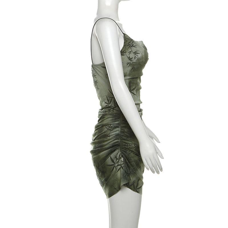 Spaghetti Strap V-Neck Print Mini A-Line Dress Product Image