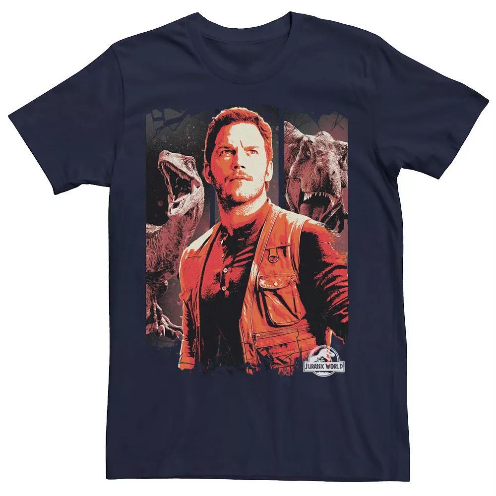 Men's Jurassic World Two Owen and Dinosaurs Red Hue Panel Portrait Tee, Size: Medium, Blue Product Image