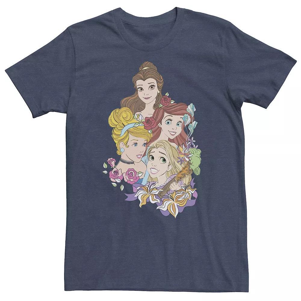 Big & Tall Disney Princess Floral Belle Cinderella Ariel Rapunzel Tee, Men's, Size: XLT, Navy Grey Product Image