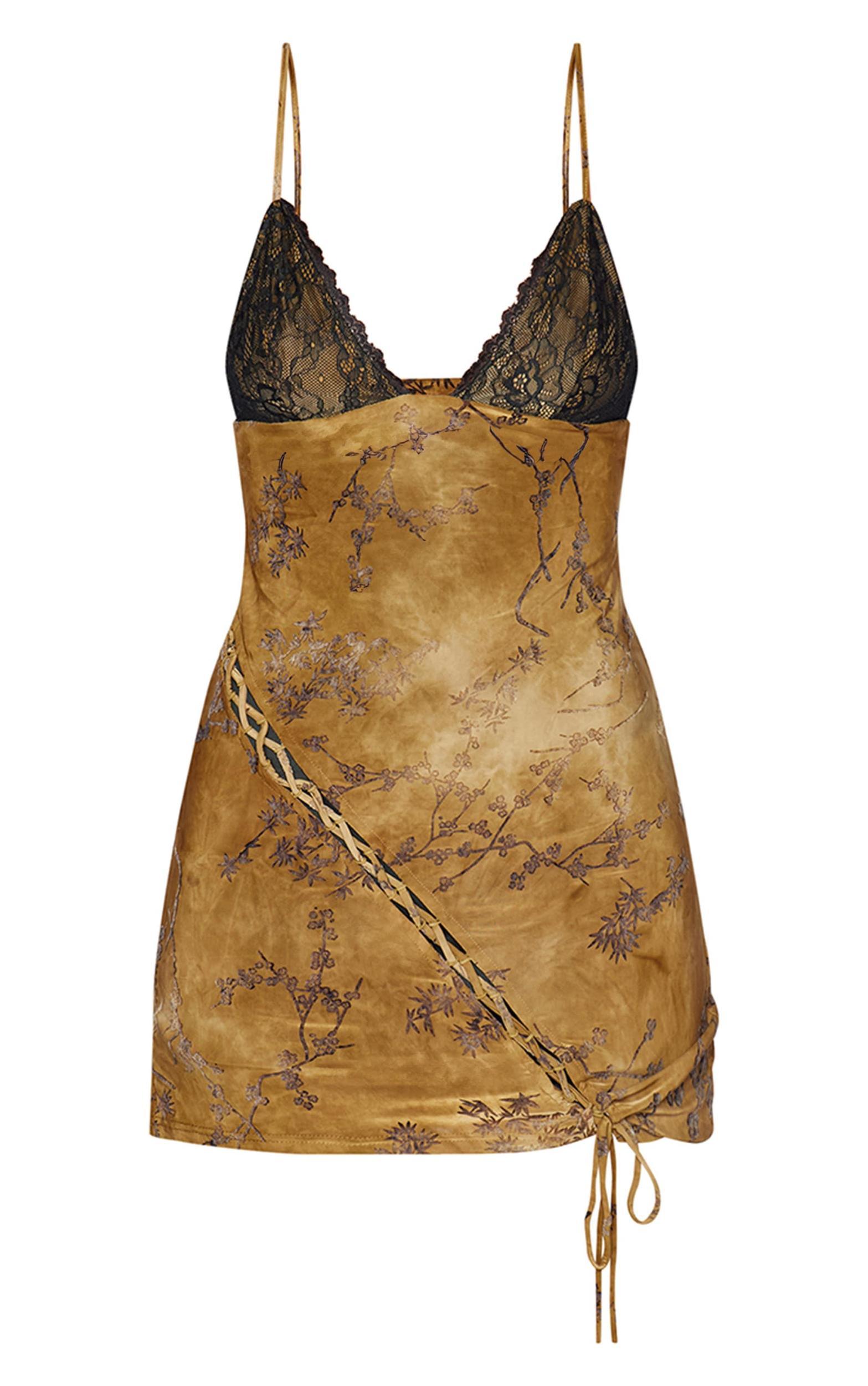 Tall Green Devore Lace Up Detail Mini Dress Product Image