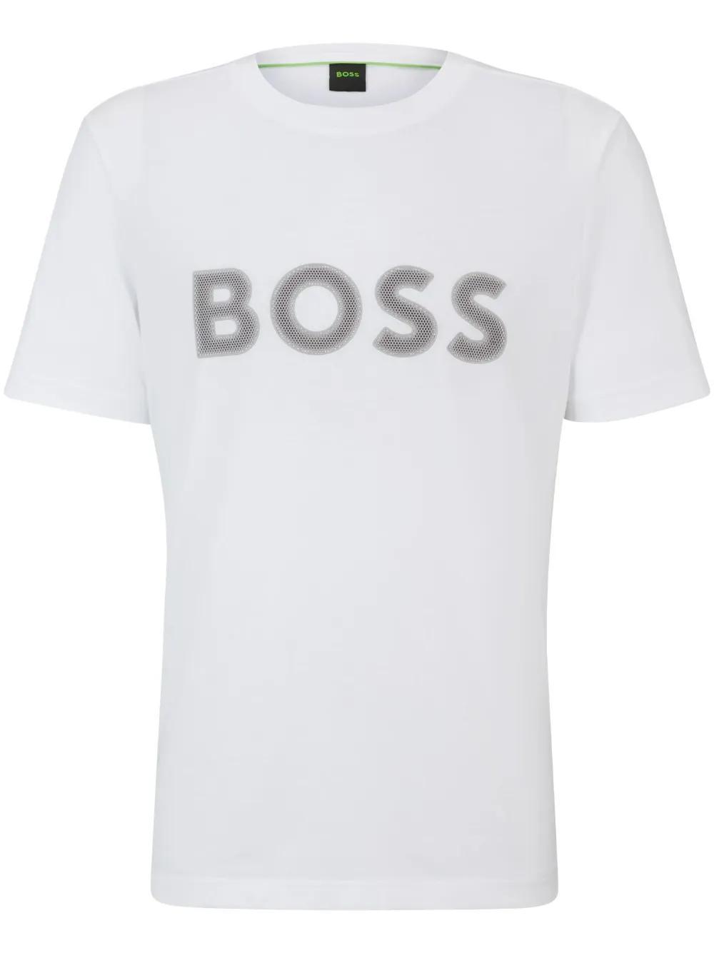HUGO BOSS Textured-logo Cotton T-shirt In White Product Image