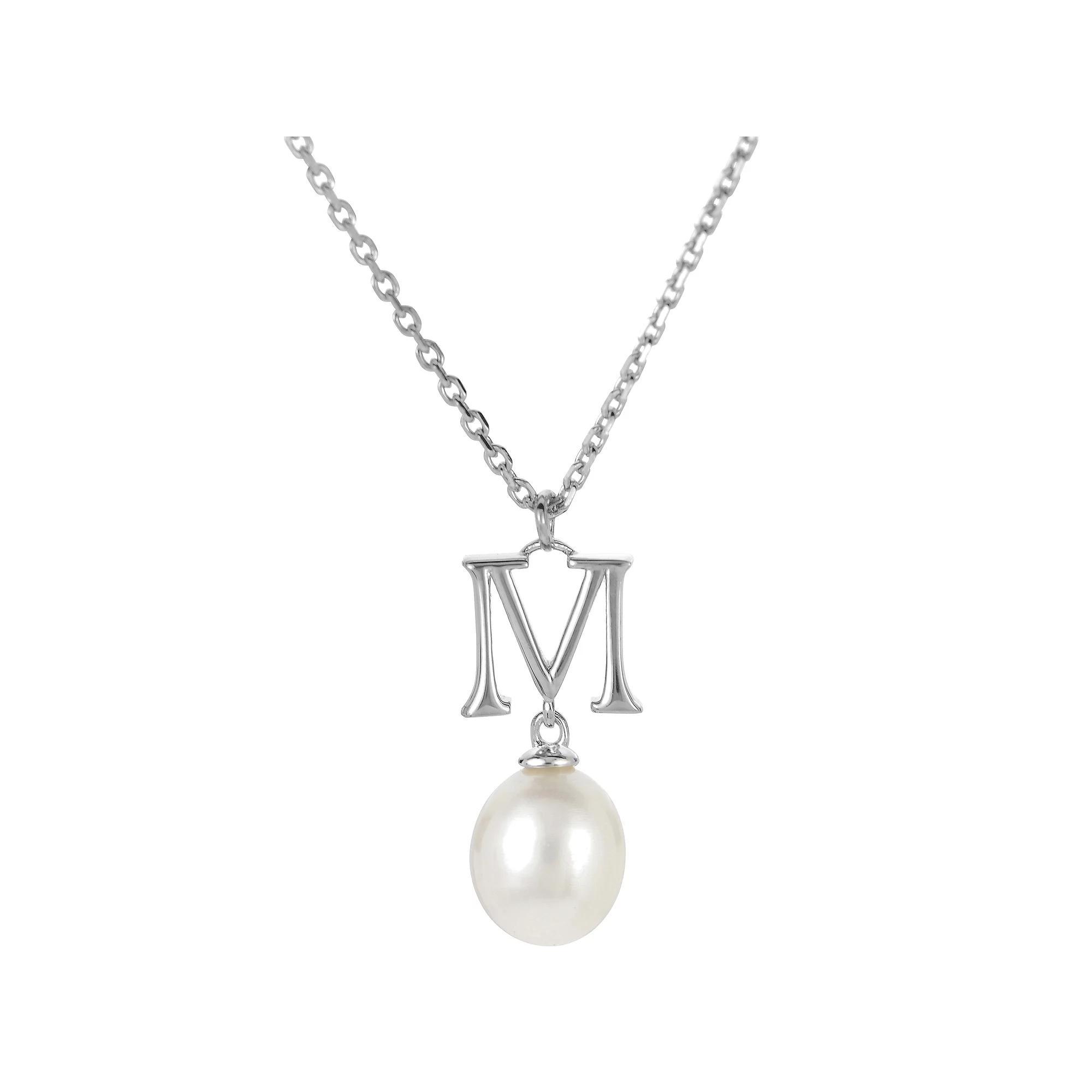 PearLustre by Imperial Sterling Silver Freshwater Cultured Pearl Initial Pendant Necklace, Womens Product Image