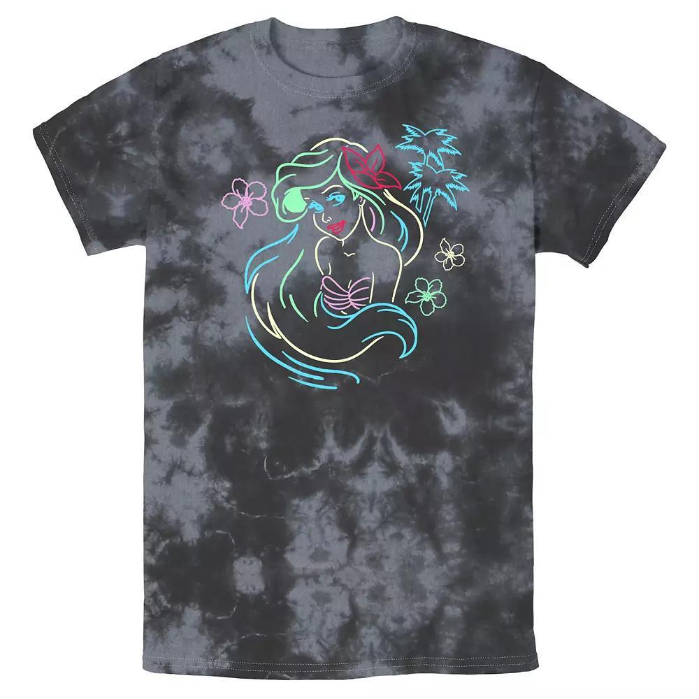 Men's Disney Little Mermaid Ariel Neon Lights Bomabrd Wash Tee, Size: Medium, Black Grey Product Image