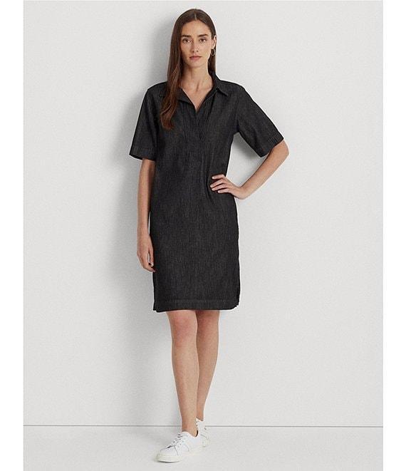 Lauren Ralph Lauren Denim Shift Johnny Collar Short Sleeve Shirt Dress Product Image