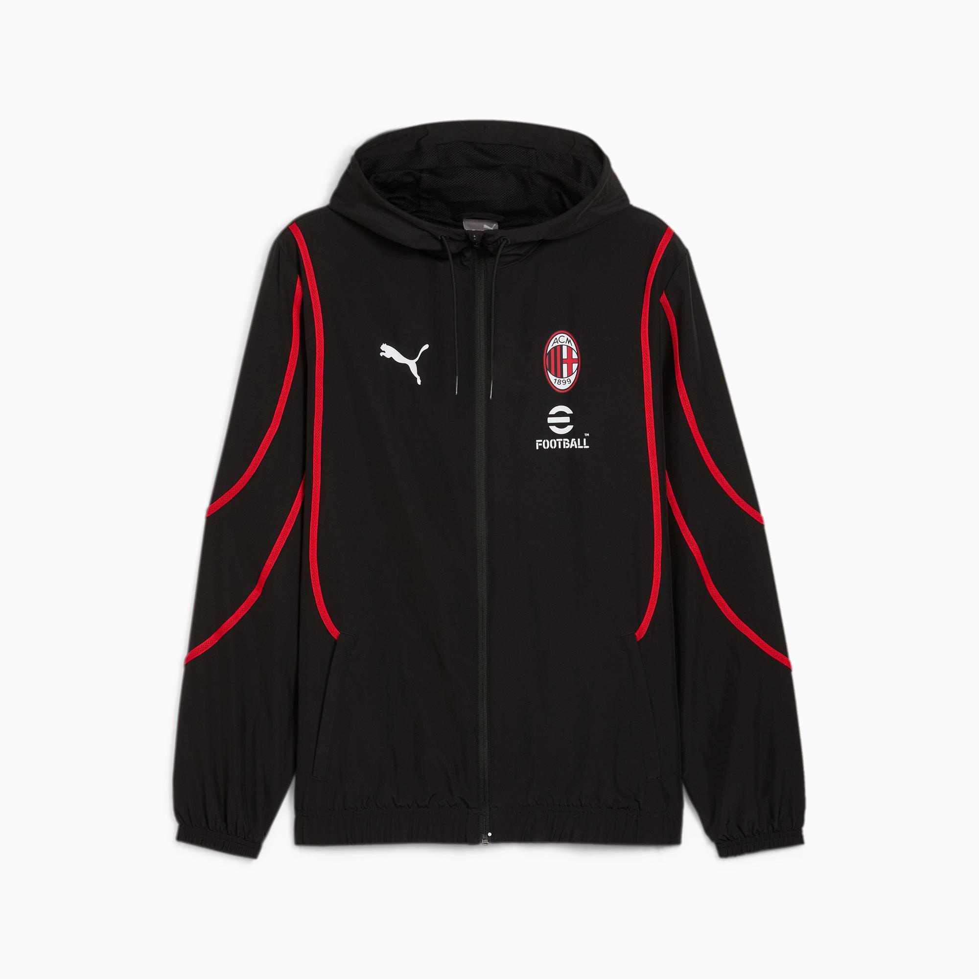 PUMA AC Milan Pre-Match Men's Woven Soccer Jacket in Black/For All Time Red Product Image