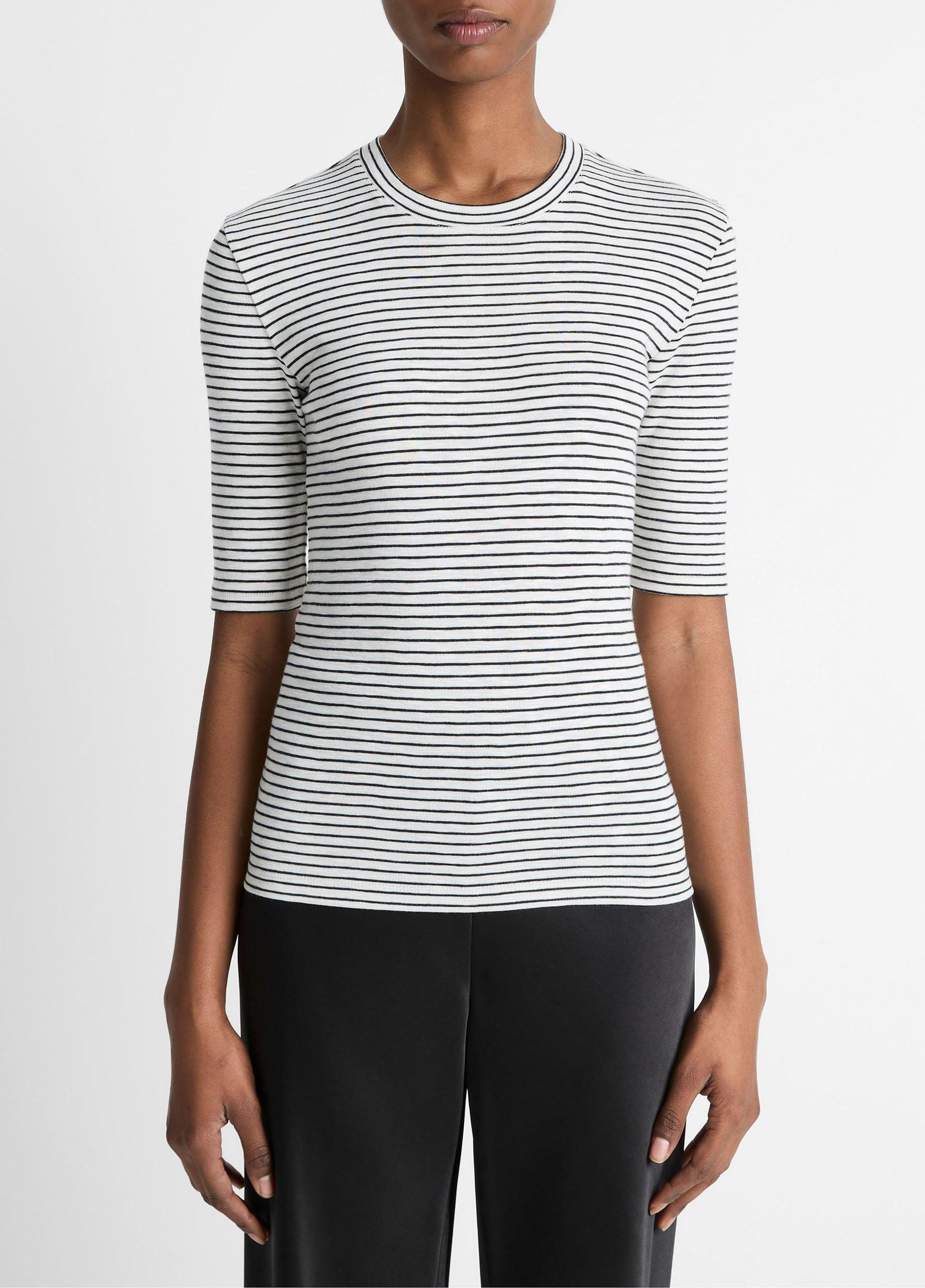 Striped Cotton-Blend Elbow-Sleeve T-Shirt Product Image