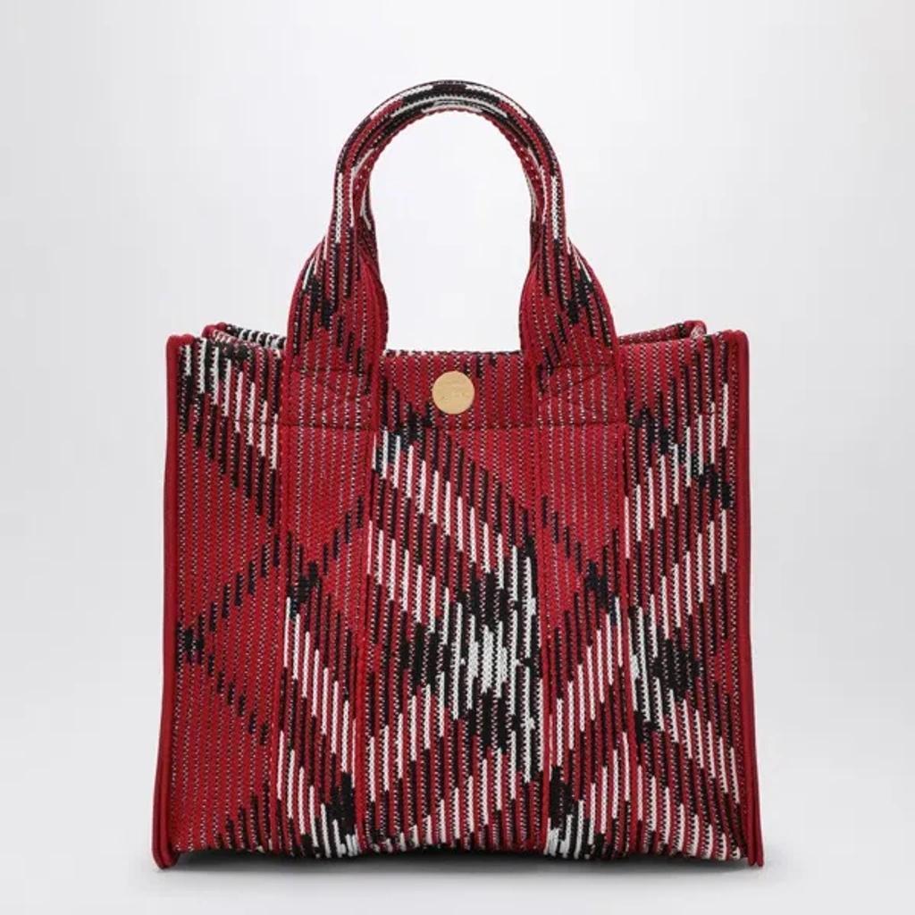 BURBERRY Mini Check Knitted Tote Bag In Red Product Image