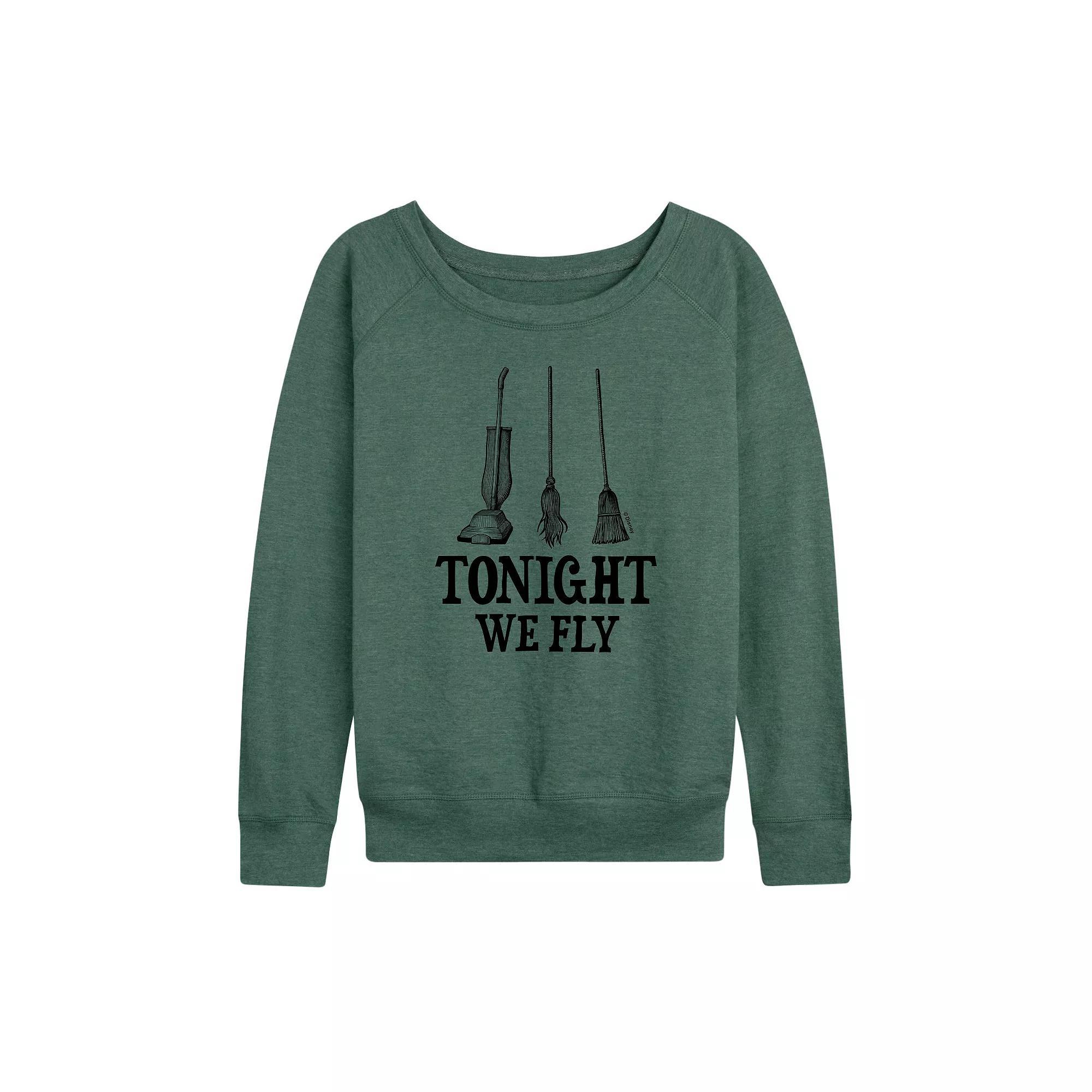 Disney's Hocus Pocus Women's Tonight We Fly French Terry Long Sleeve Tee, Size: Medium, Grey Green Product Image