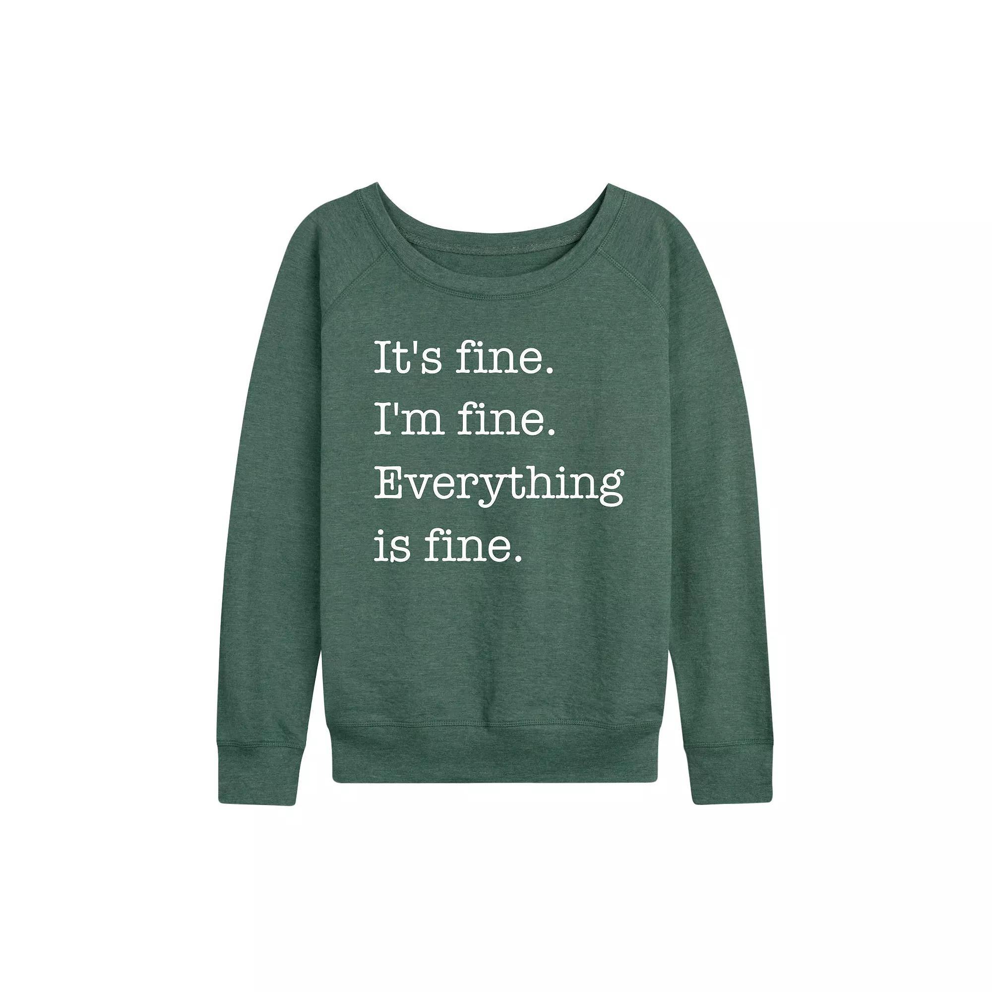 Womens Its Fine Im Fine French Terry Long Sleeve Tee, Girls Heather Grey Product Image