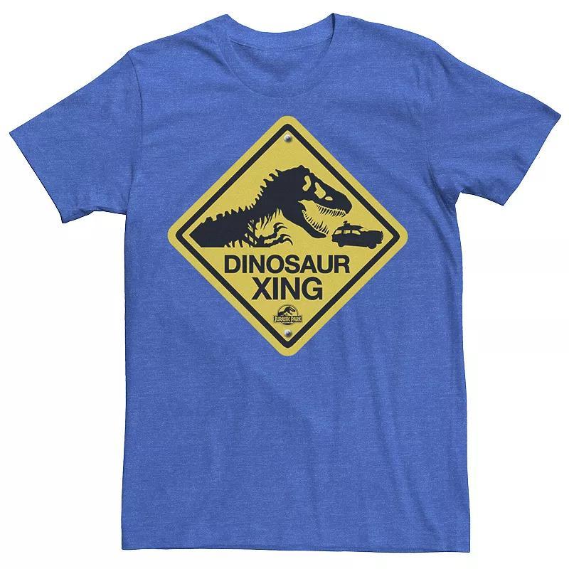Men's Jurassic Park Dinosaur Crossing Yellow Sign Tee, Size: Small, Athletic Grey Product Image