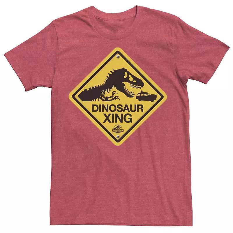 Men's Jurassic Park Dinosaur Crossing Yellow Sign Tee, Size: Small, Red Grey Product Image