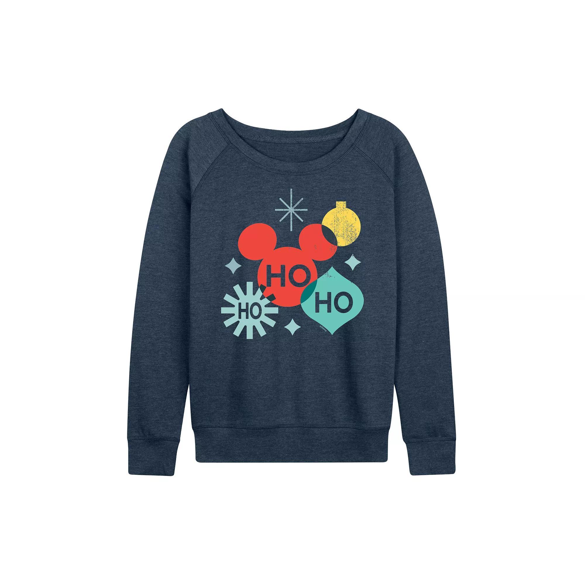 Disney's Mickey Mouse Women's Holiday Shapes French Terry Long Sleeve Tee, Size: Large, Grey Indigo Product Image