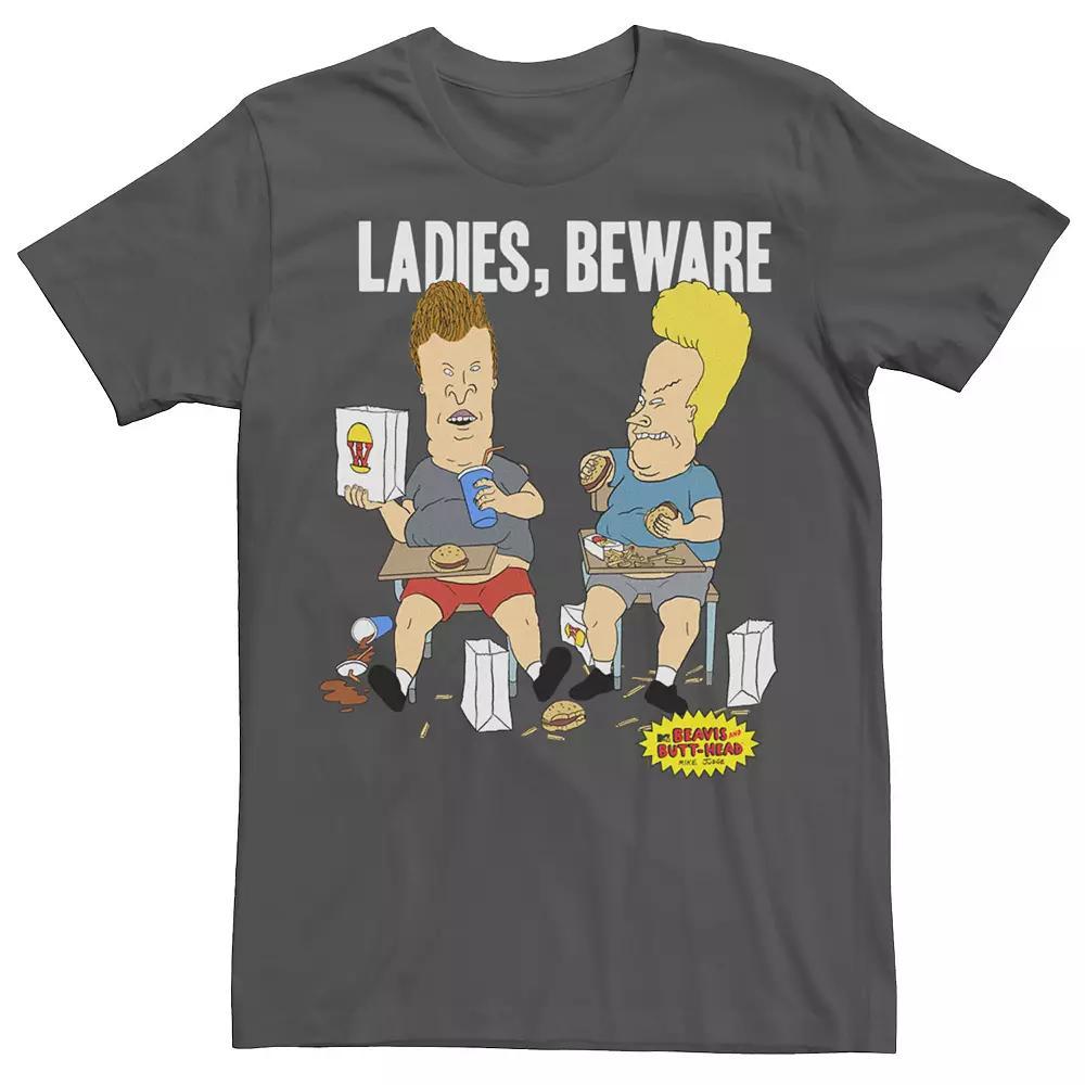 Men's Beavis and Butthead Ladies Beware Snacks Tee, Size: Medium, Grey Product Image