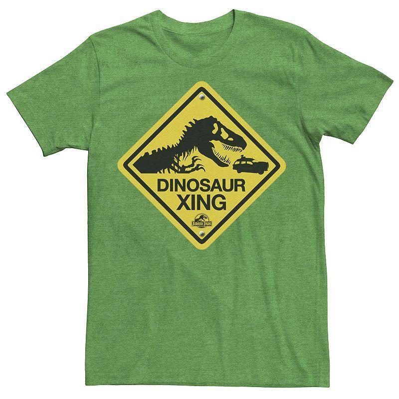 Men's Jurassic Park Dinosaur Crossing Yellow Sign Tee, Size: Small, Athletic Grey Product Image