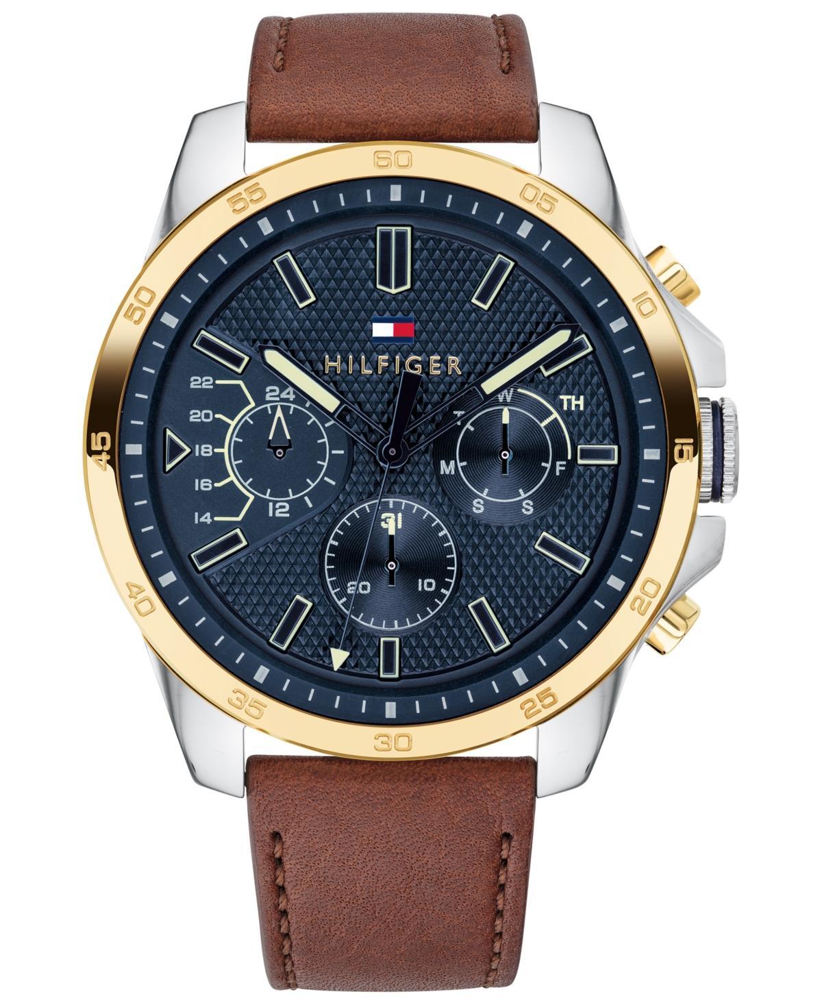 Tommy Hilfiger Mens Brown Leather Strap Watch 46mm - Brown Product Image