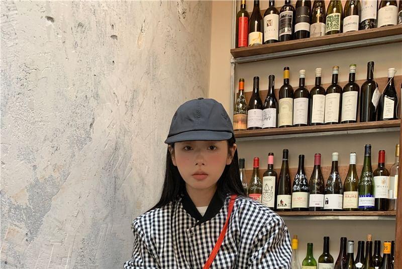 Crew Neck Checker Button Bomber Puffer Jacket Product Image