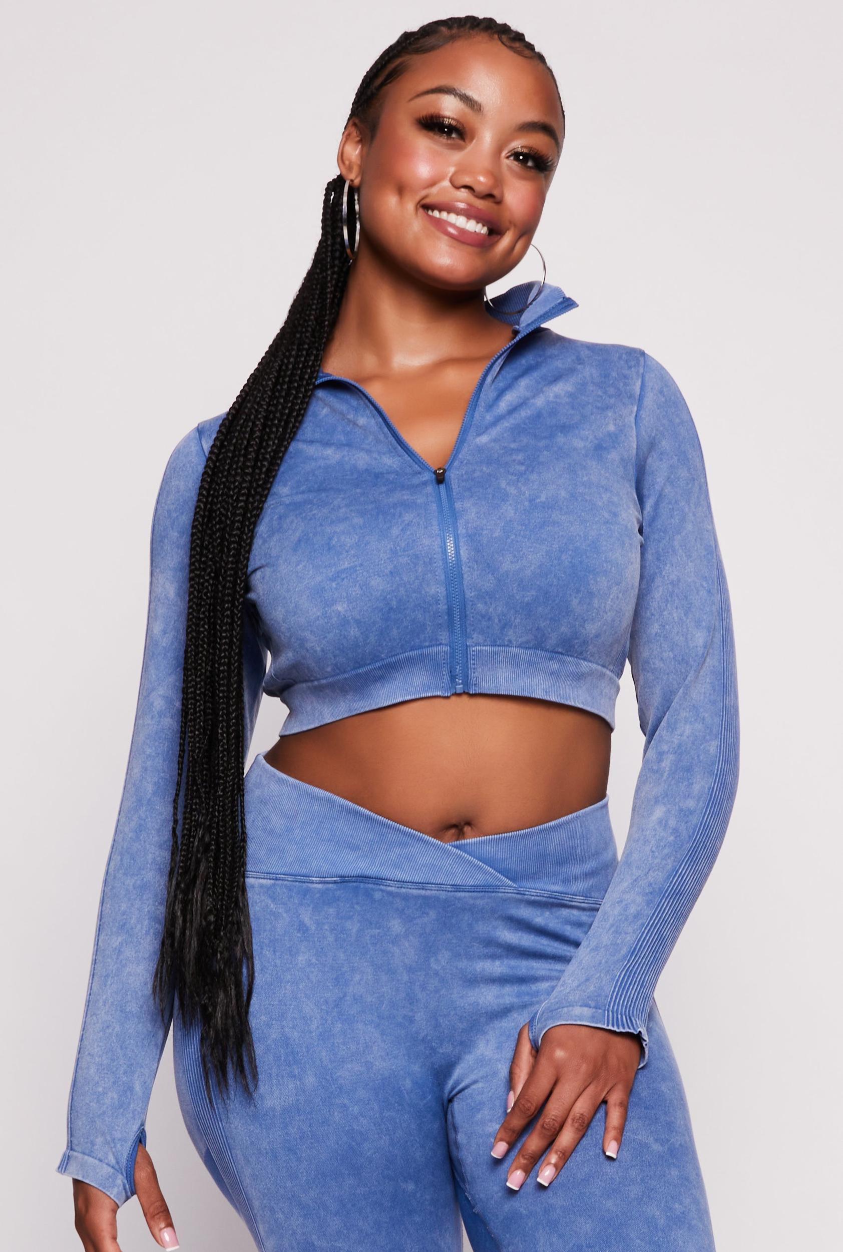 Womens Plus Size Seamless Zip Front Cropped Track Jacket Product Image