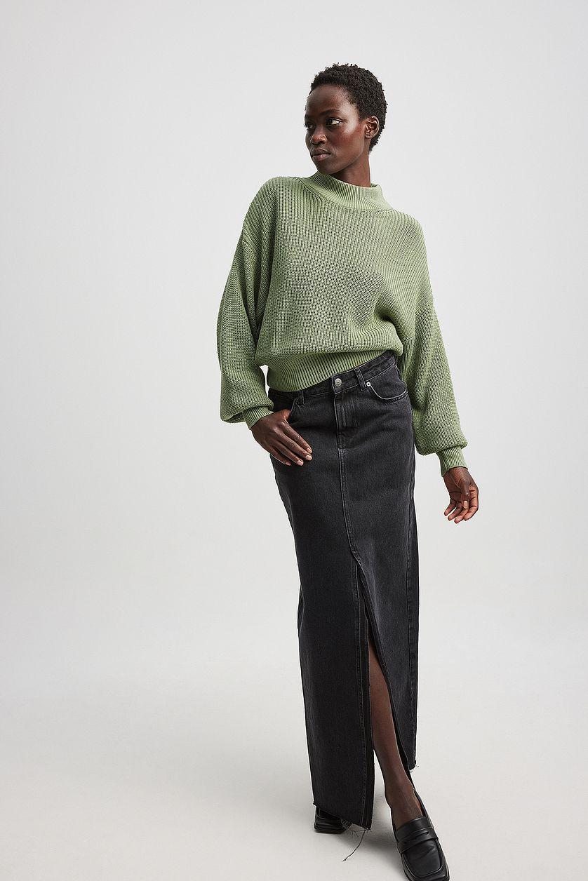 Volume Sleeve High Neck Knitted Sweater Product Image
