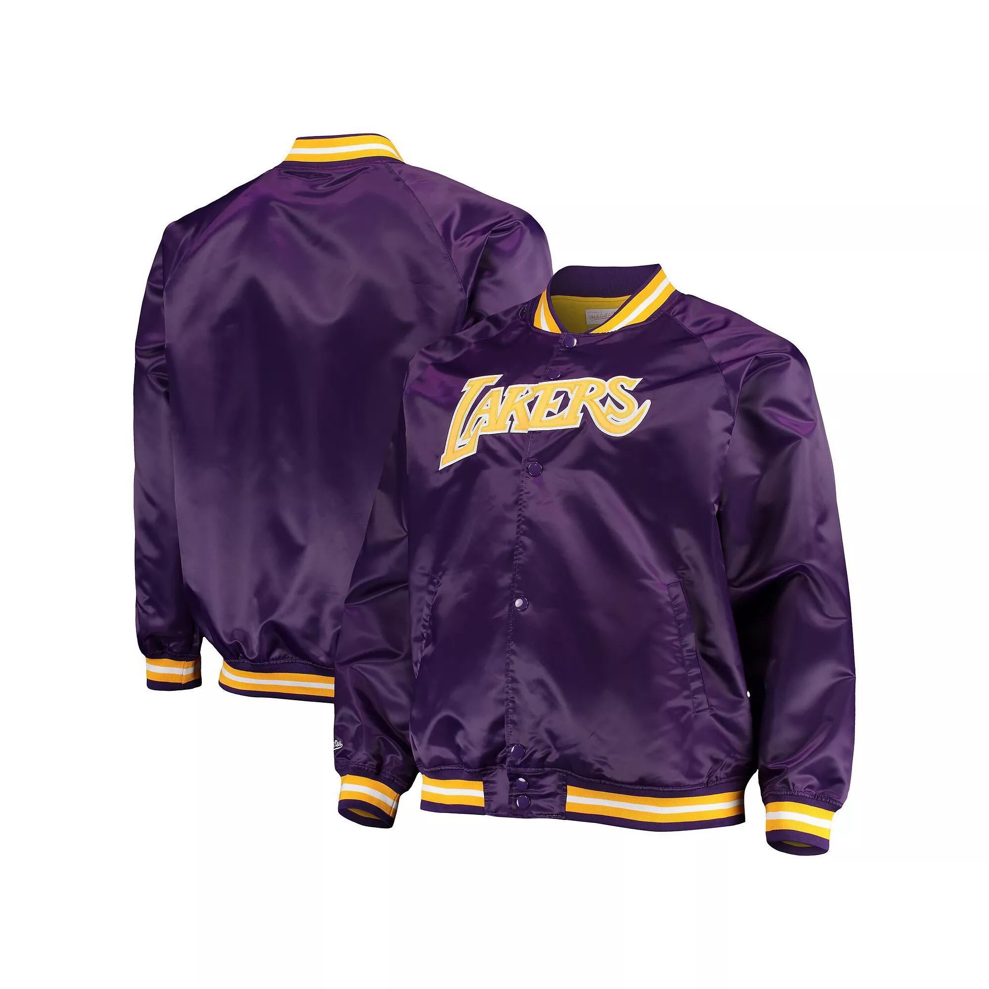 Men's Mitchell & Ness Purple Los Angeles Lakers Big & Tall Hardwood Classics Raglan Satin Full-Snap Jacket, Size: 3XB Product Image
