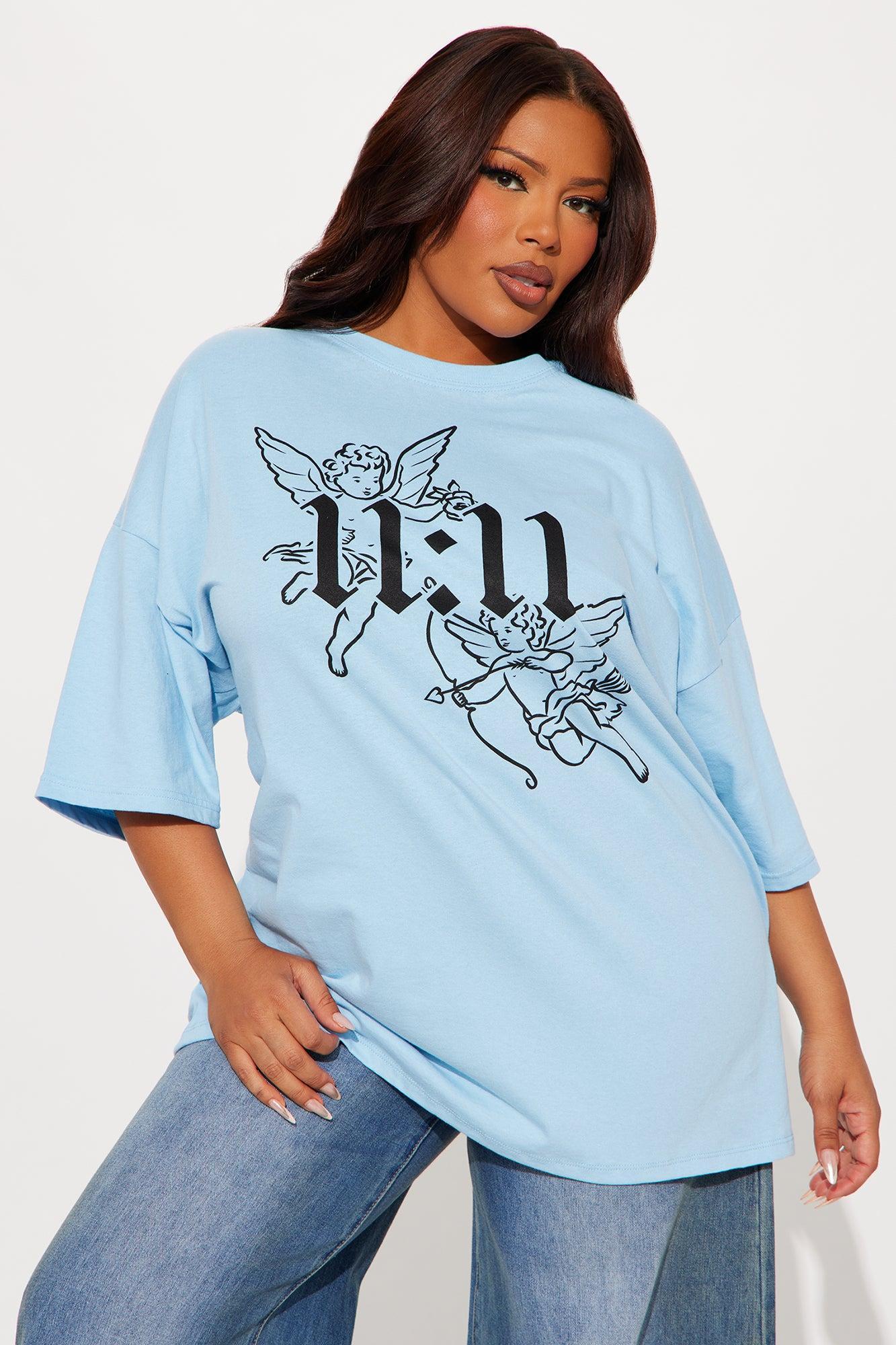 Make A Wish Angel Oversized Tee - Light Blue Product Image