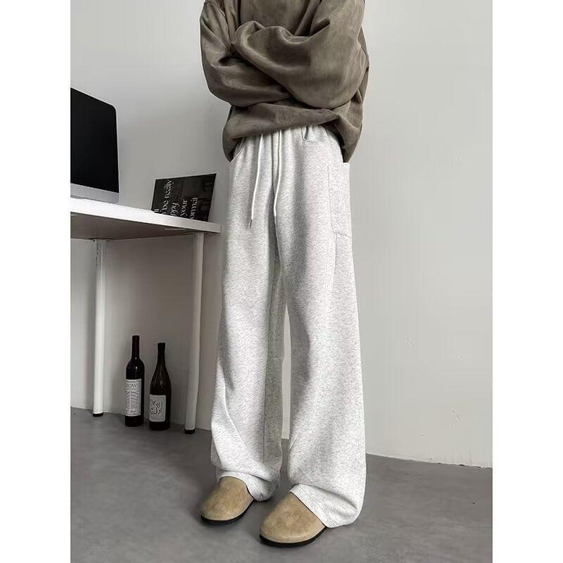 Elastic Waist Plain Wide Leg Sweatpants Product Image