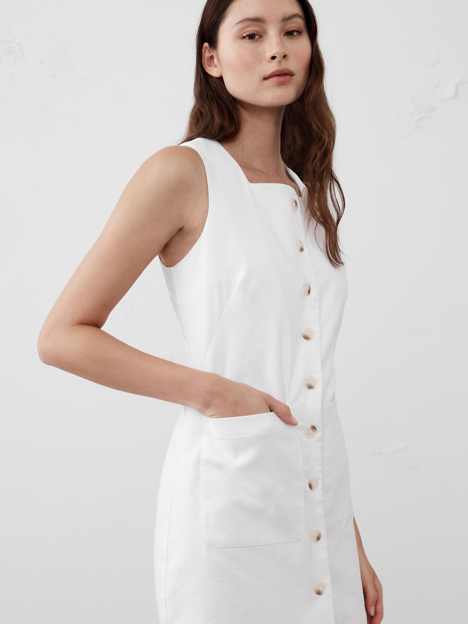Square-Neck Linen-Blend Mini Dress Product Image