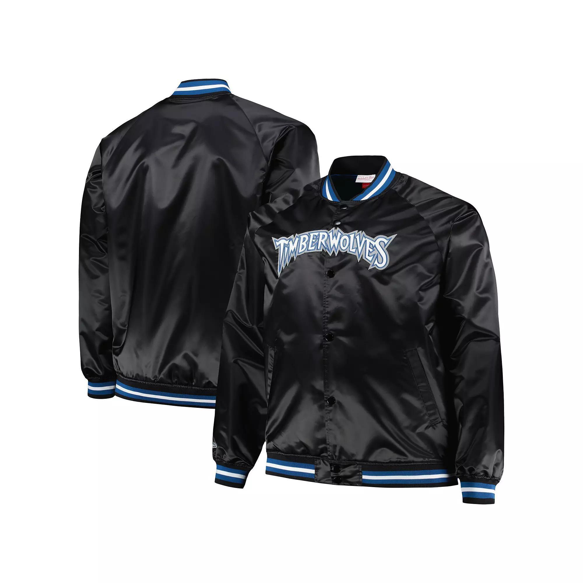 Men's Mitchell & Ness Black Minnesota Timberwolves Big & Tall Hardwood Classics Wordmark Satin Raglan Full-Zip Jacket, Size: 2XB Product Image