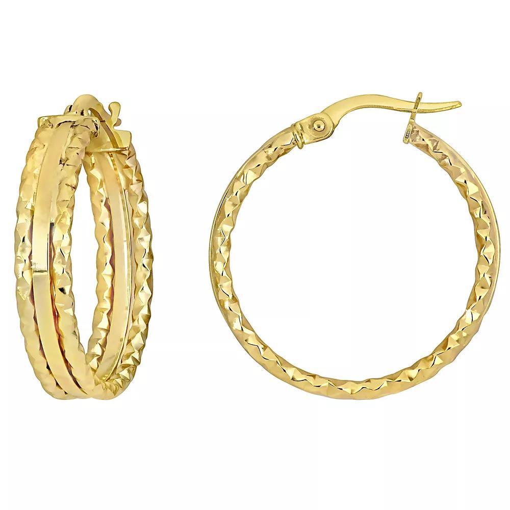 Stella Grace 10k Gold Triple Row Textured Hoop Earrings, Women's Product Image