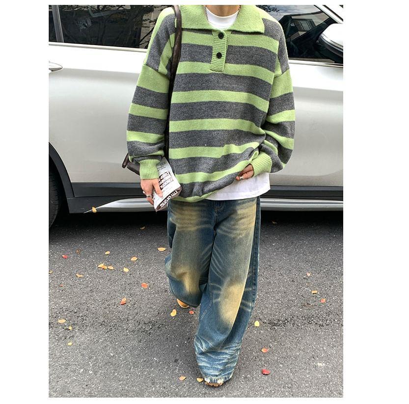 Collar Striped Oversized Sweater Product Image