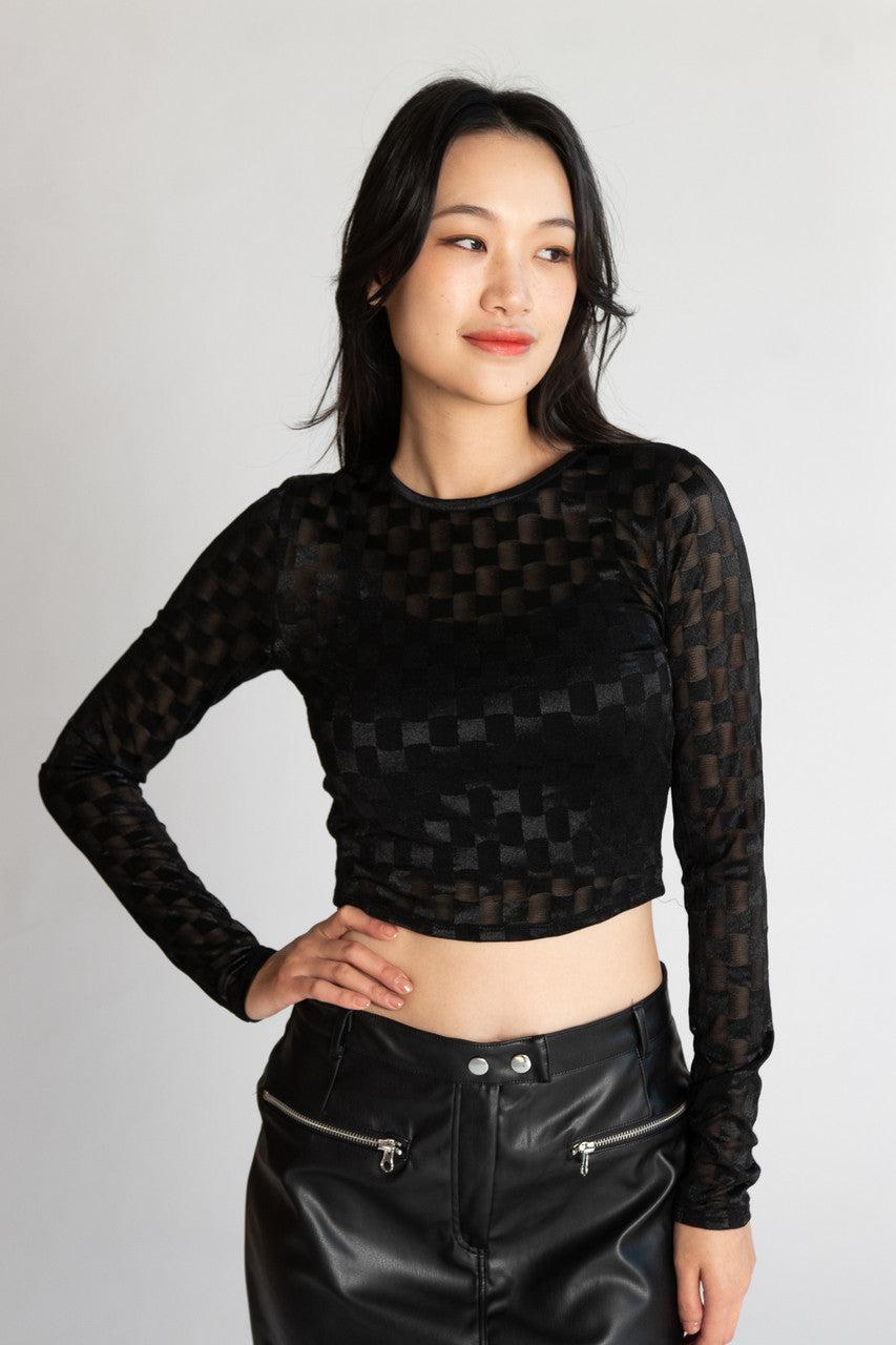 Mesh Checker Long Sleeve Top Product Image