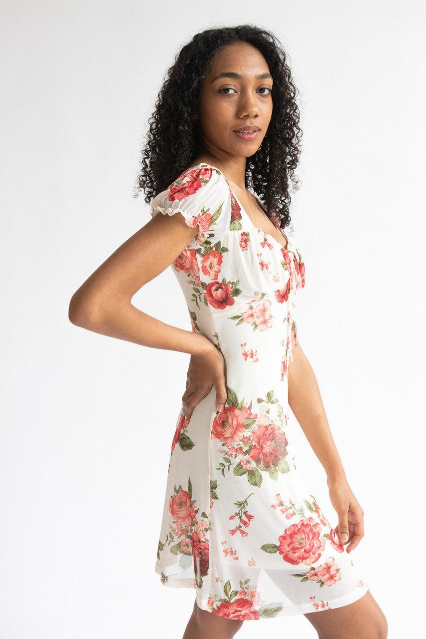 Puff Sleeve Floral Mesh Mini Dress Product Image