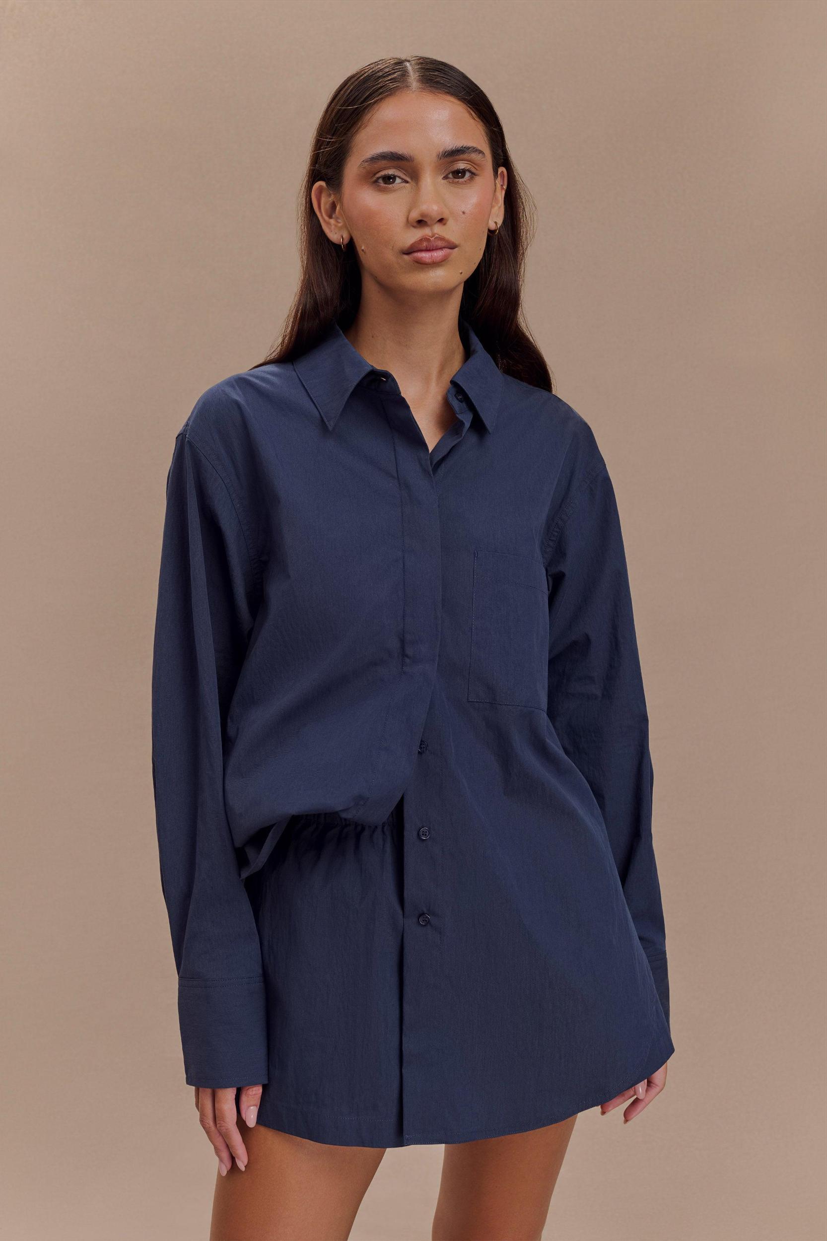 Campbell Cotton Oversized Shirt - Navy Product Image