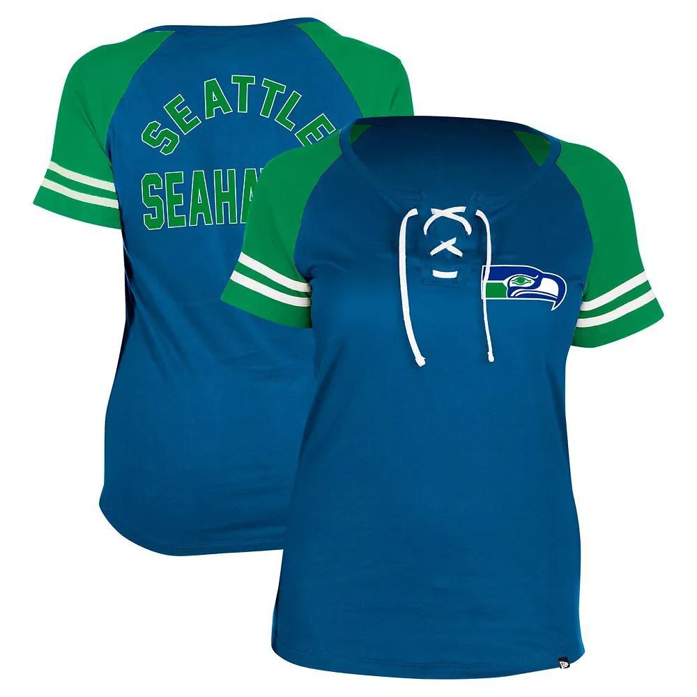 Women's New Era  Royal Seattle Seahawks Throwback Lace-Up Raglan T-Shirt, Size: Small, Blue Product Image