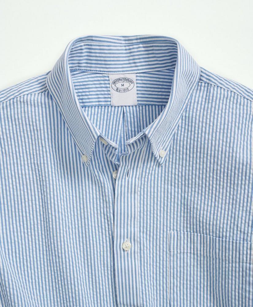 Washed Cotton Seersucker Button-Down Collar, Stripe Sport Shirt Product Image