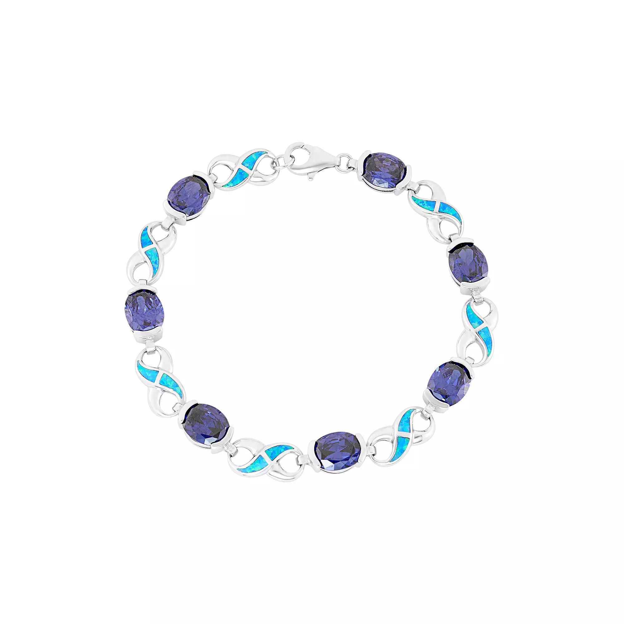 Lab-Created Blue Opal & Cubic Zirconia Sterling Silver Infinity Bracelet, Women's, Size: 7.5", Multicolor Product Image