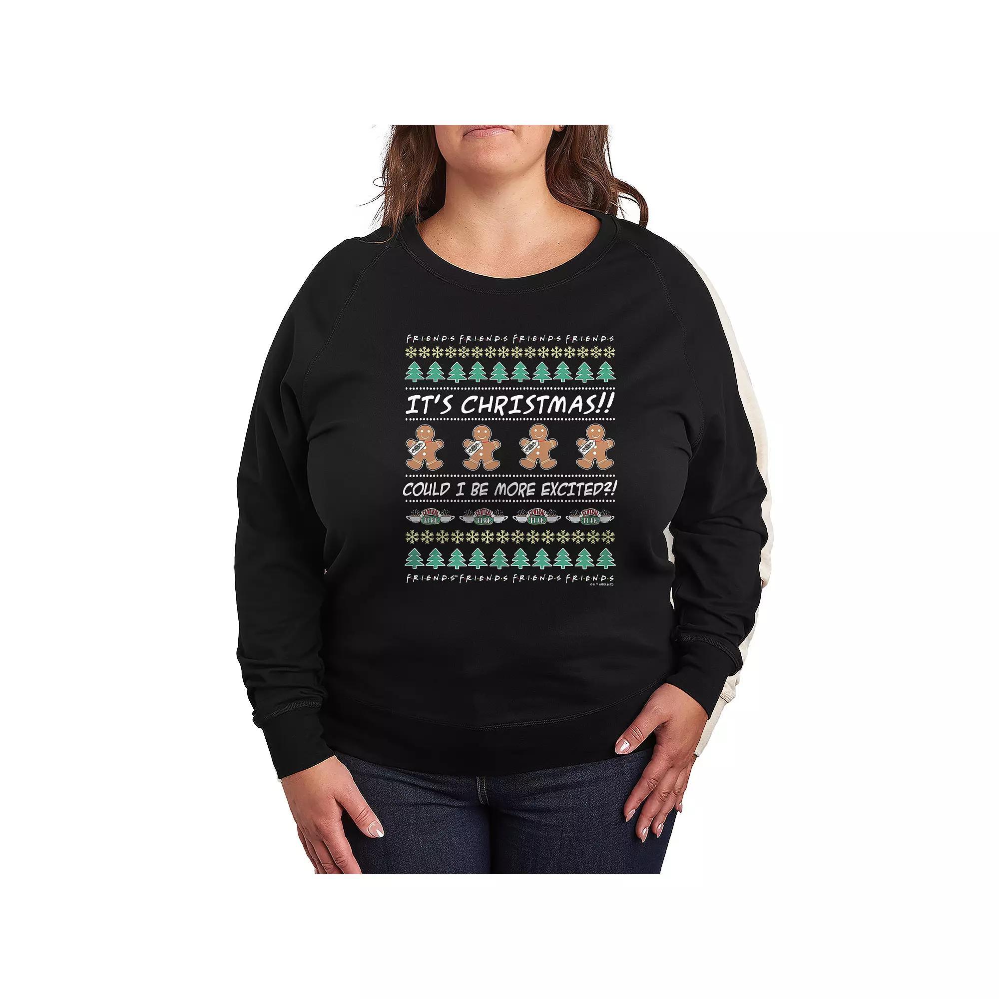 Plus Size Friends Its Christmas French Terry Long Sleeve Tee, Womens Product Image