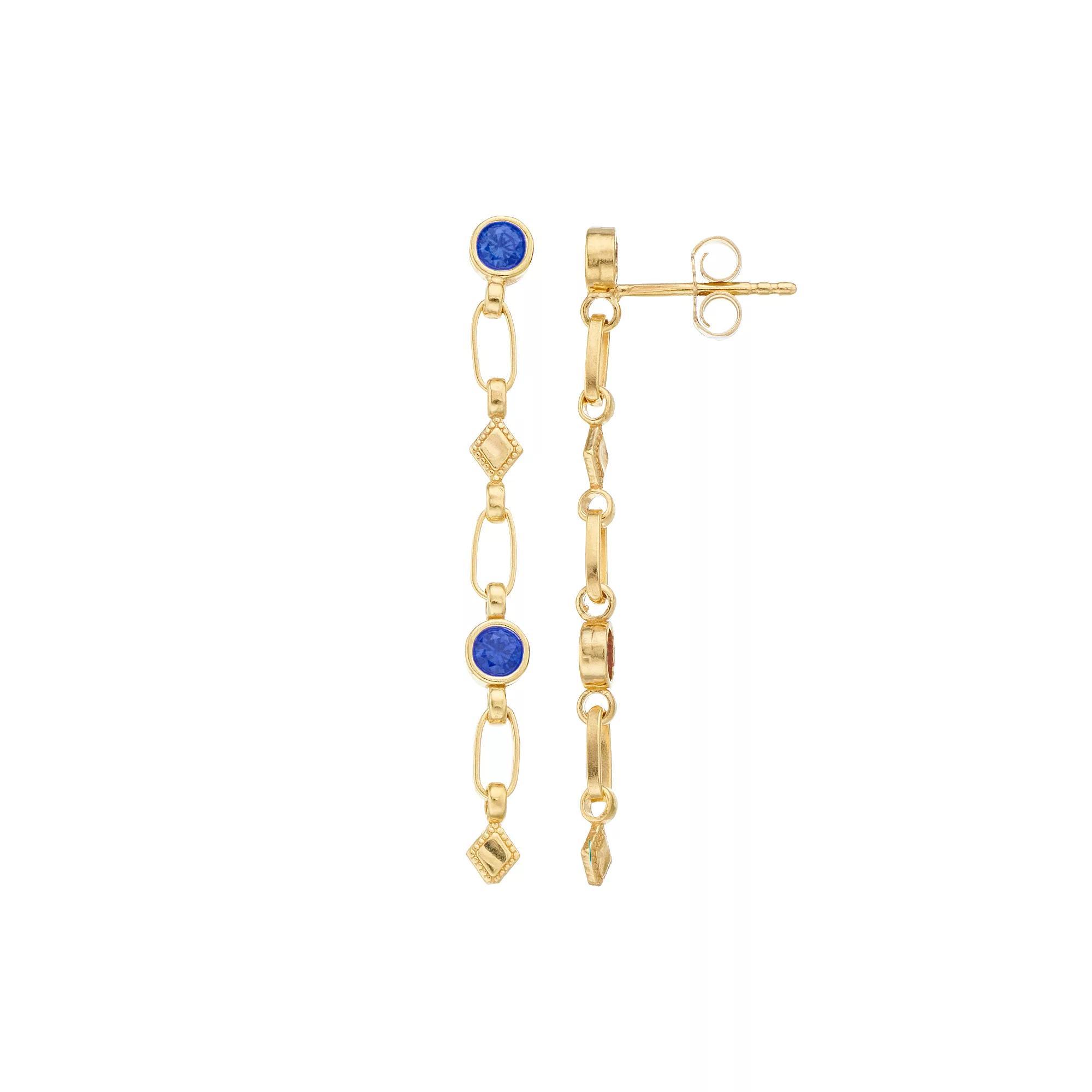 Kristen Kesho Sterling Silver Lab-Created Sapphire Rhombus Link Drop Earrings, Women's, Gold Tone Product Image