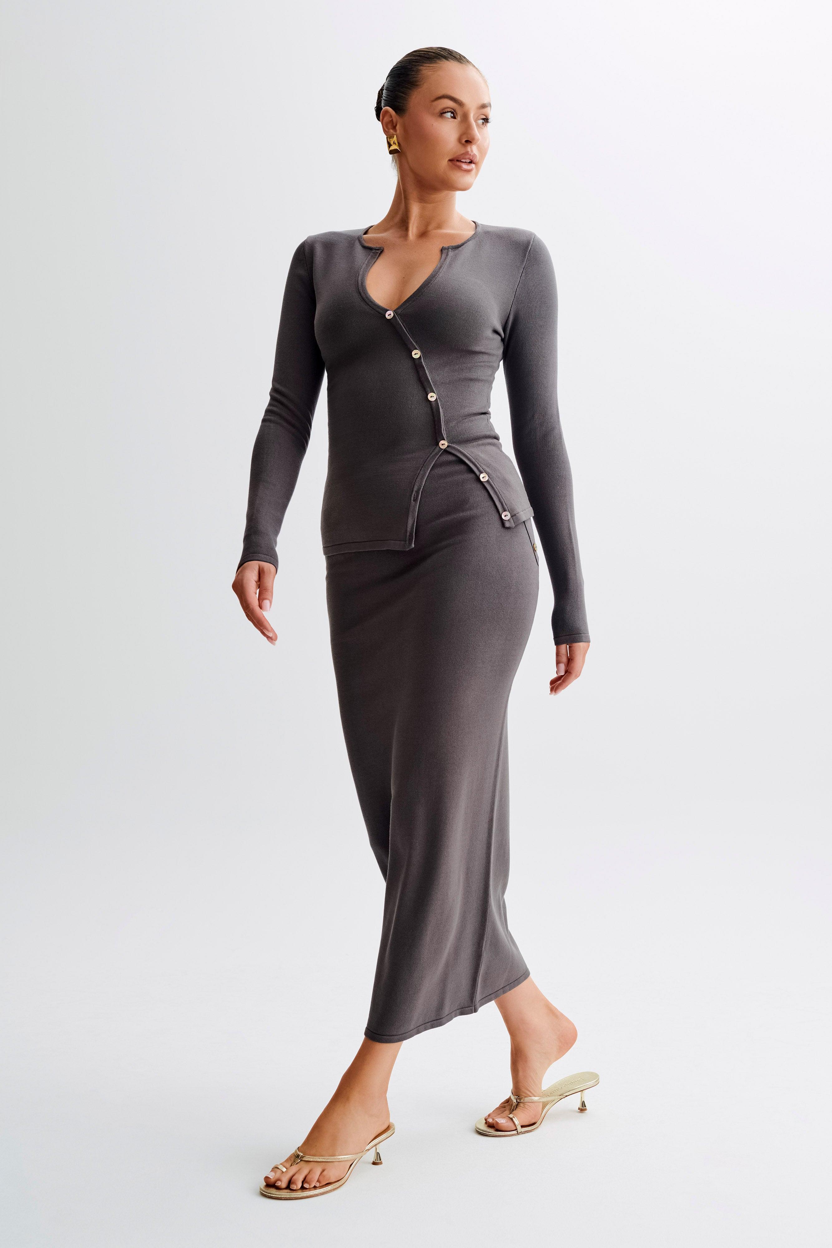 Maisie Asymmetrical Knit Top - Dark Charcoal Product Image