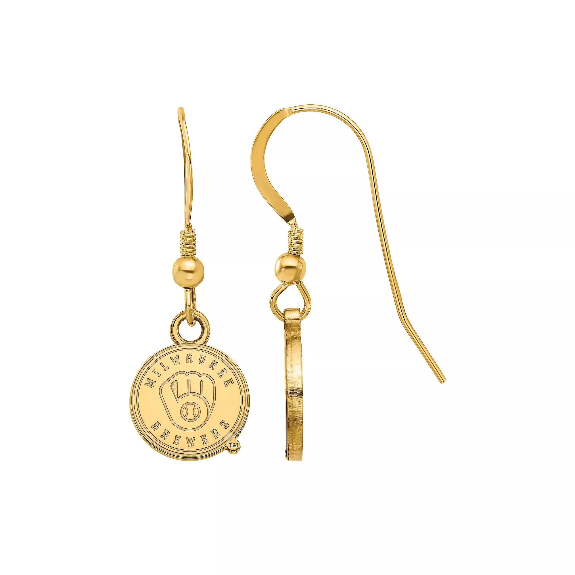 LogoArt Sterling Silver Milwaukee Brewers Logo Mini Dangle Earrings, Women's, Size: 27 mm, Gold Tone Product Image