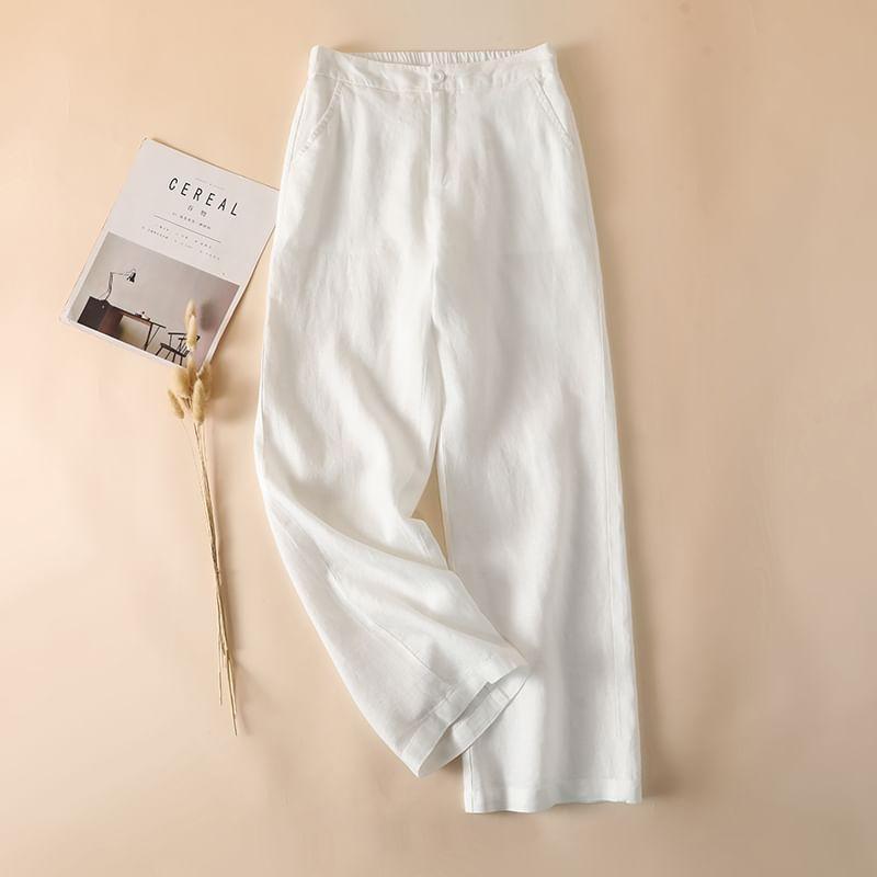 High Rise Plain Wide Leg Pants Product Image