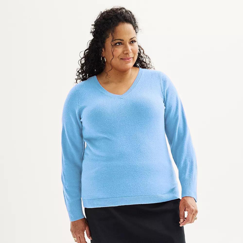 Plus Size Croft & Barrow® Extra Soft V-Neck Sweater, Women's, Size: 2XL, Ivory Product Image