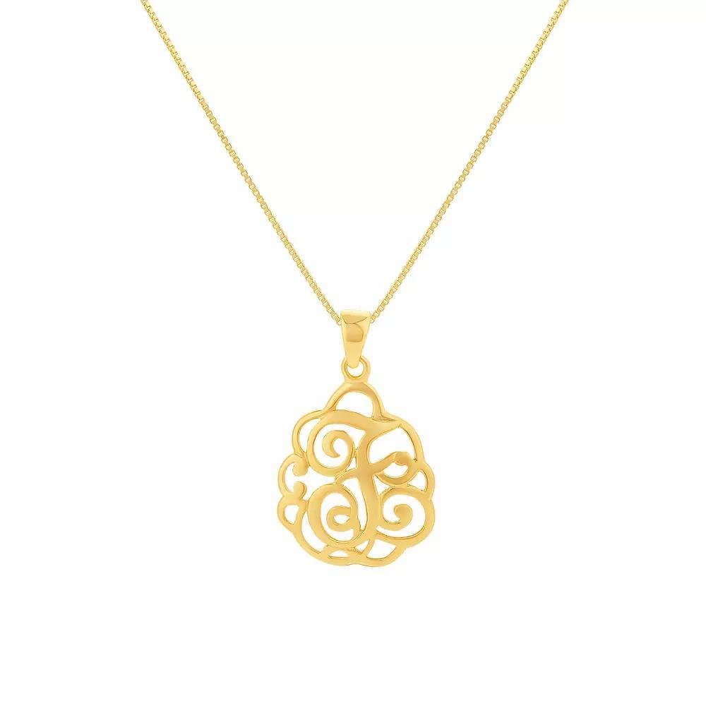PRIMROSE Sterling Silver Monogram Initial Pendant Necklace, Women's, Size: 18", Gold Tone T Product Image