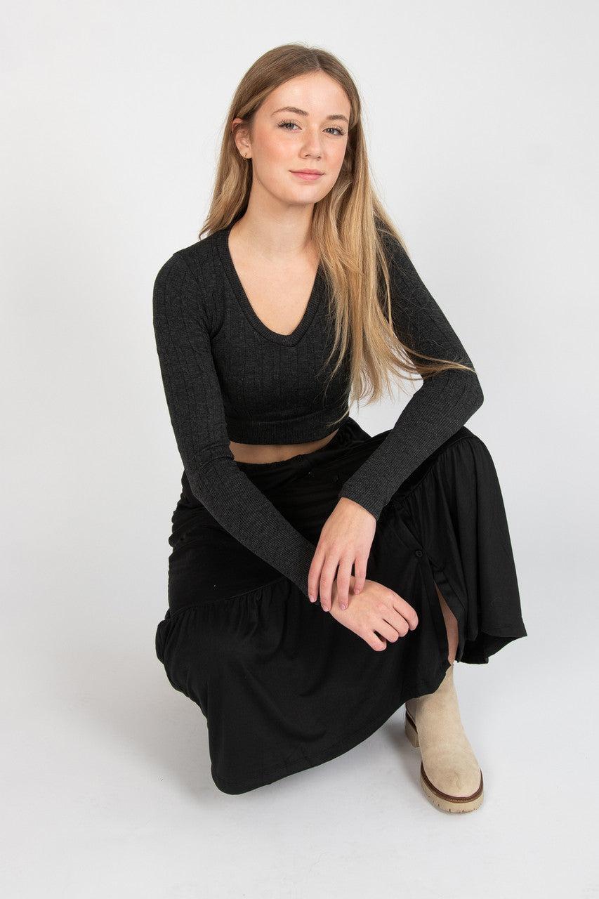 Cable Knit V Neck Crop Top Product Image