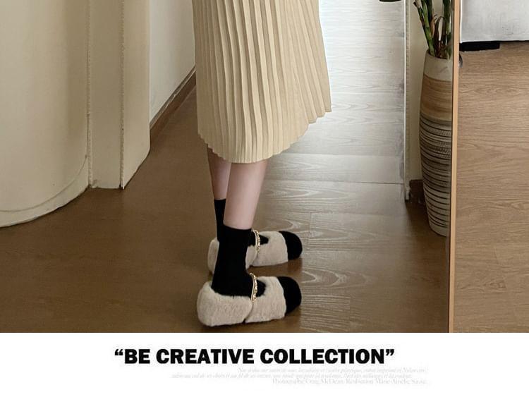 Maternity Long-Sleeve Collar Plain Pleated Hem Knit Midi A-Line Dress Product Image