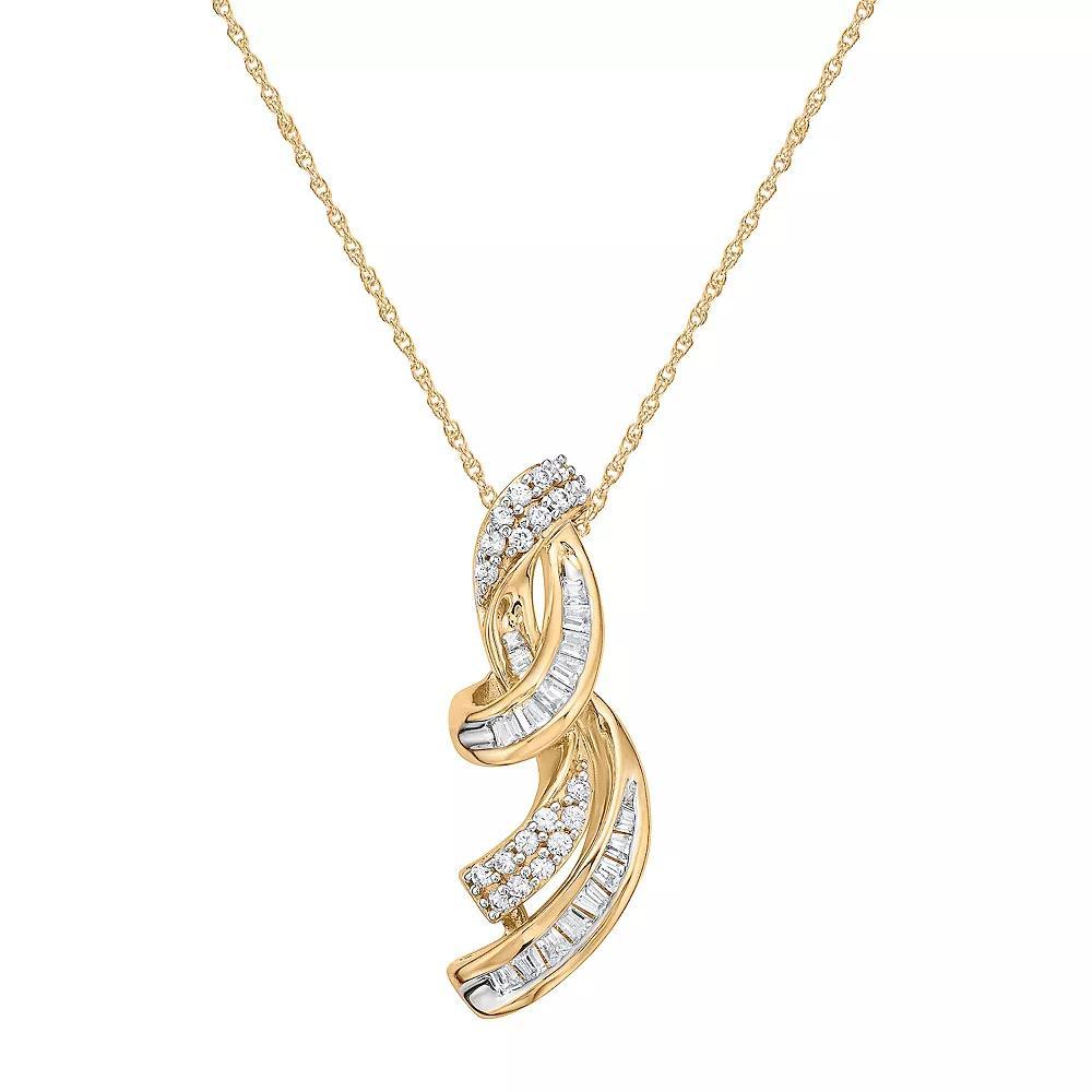 Together As One 10k Gold 1/4 Carat T.W. Diamond Swirl Pendant Necklace, Women's, Size: 18" Product Image