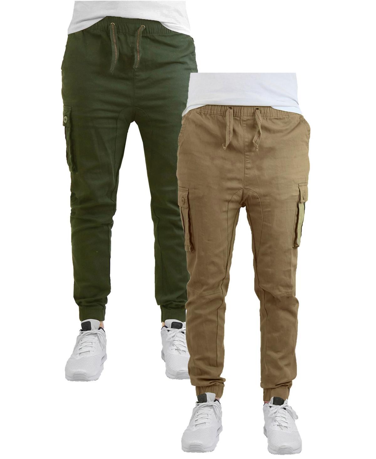 Galaxy By Harvic Mens Cotton Stretch Twill Cargo Joggers, Pack of 2 - Navy Product Image