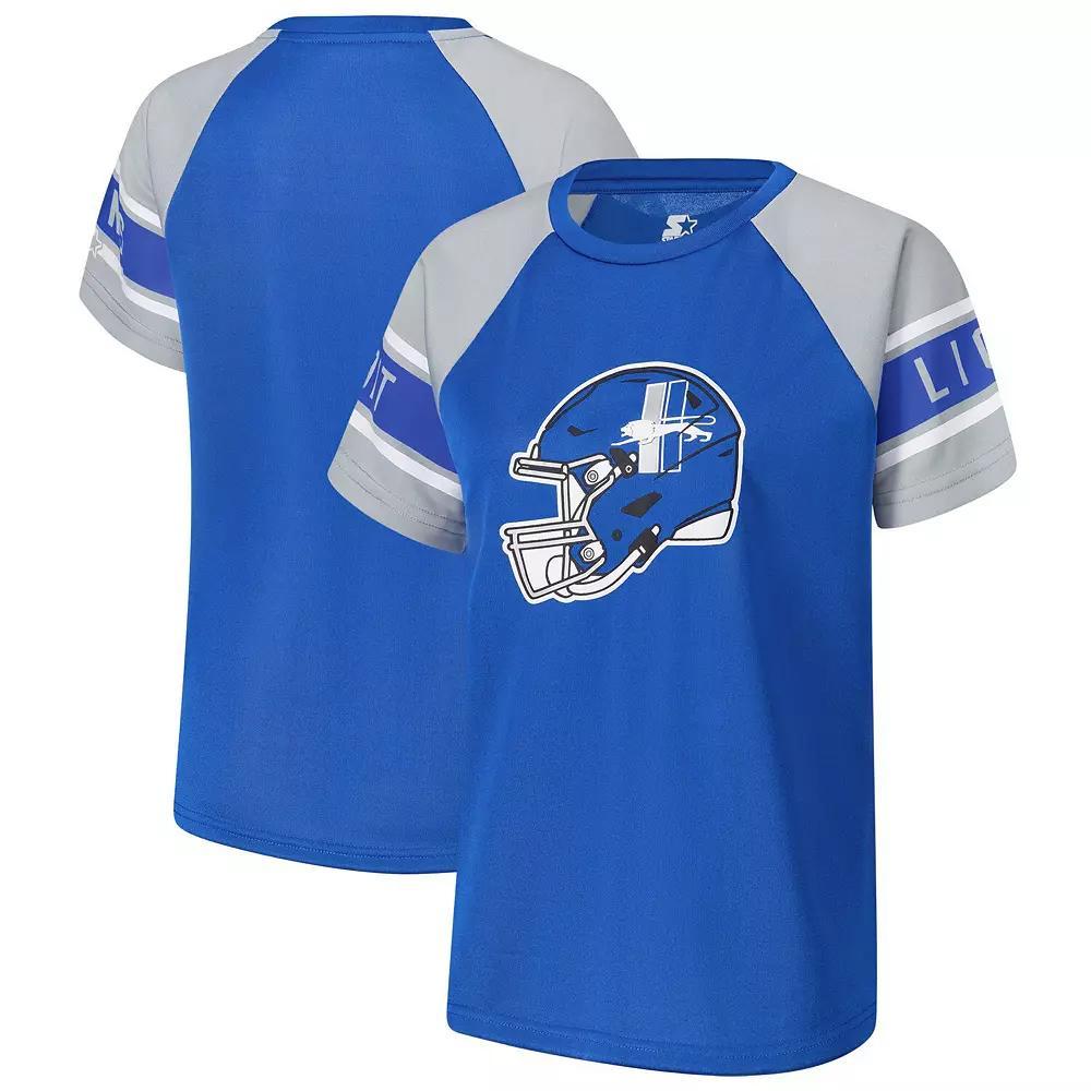 Women's Starter Blue Detroit Lions 1st Rounder Color Block Raglan Top, Size: XL Product Image
