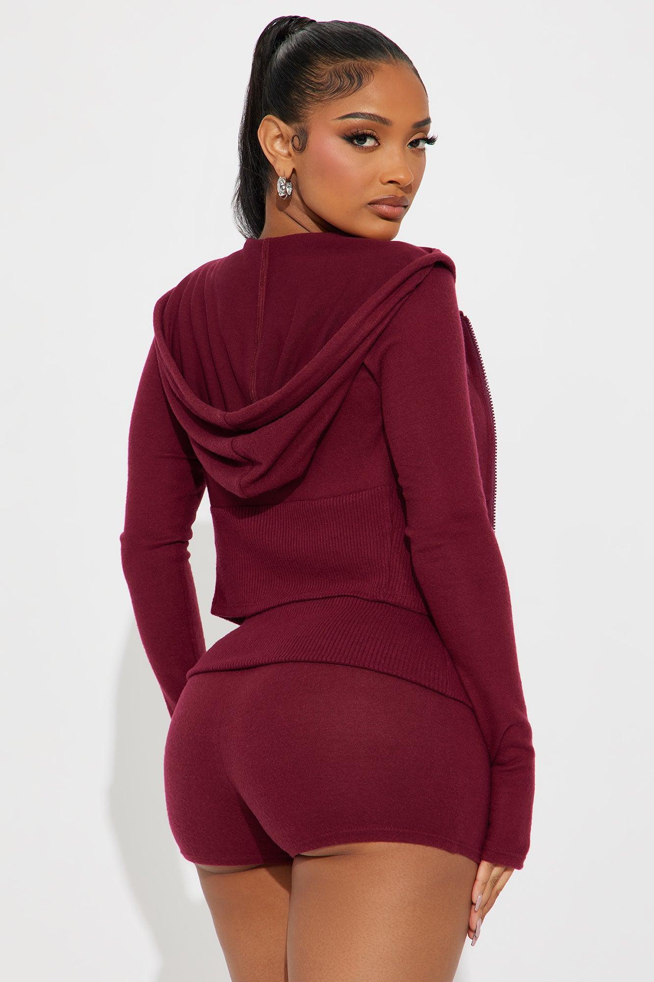 Daisy Brushed Knit Short Set - Burgundy Product Image
