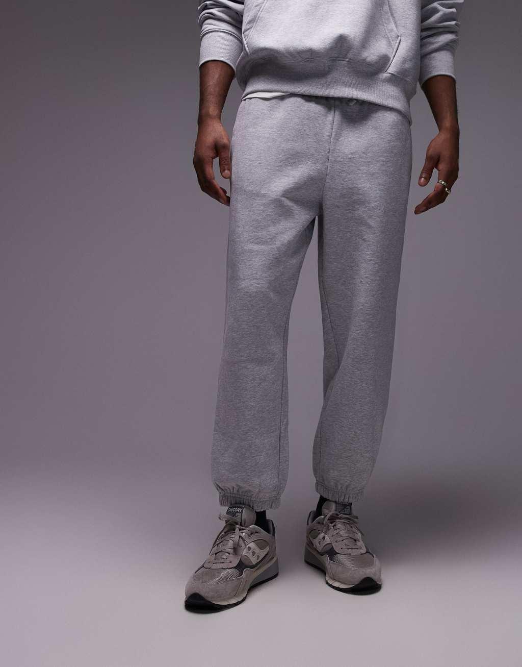 Topman 2 pack premium heavyweight relaxed sweatpants in black and gray heather Product Image